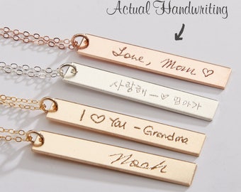 Custom Handwriting Necklace-Actual Handwriting Bar-Personalized Memorial Signature-Kids Handwritten Note-Reversible -Gold-Rose-Silver-CG247N