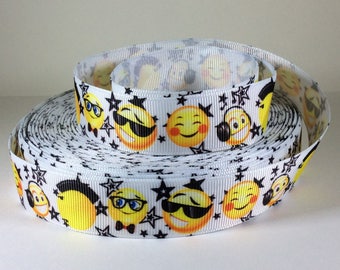 Emoji Ribbon - Cute Musical Emojis - 7/8" Grosgrain Ribbon