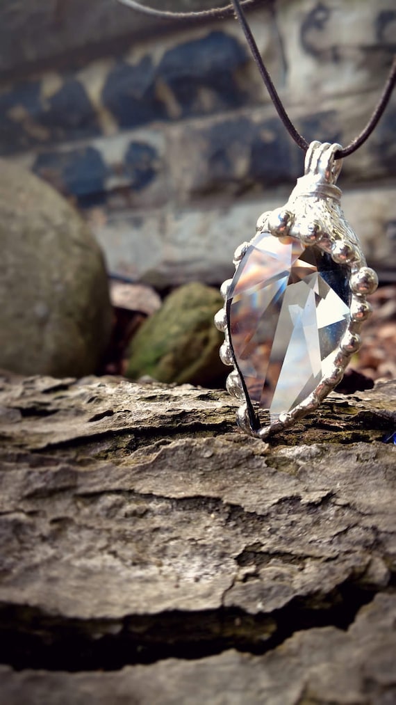 Crystal Prism Necklace Reflective Crystal Pendant Faceted Glass Copper Crystal Jewelry Art Deco Reflective Jewelry Steampunk Metal Bohemian by AlchemyAbstract steampunk buy now online