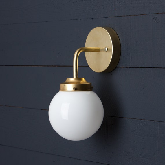Milk Glass Globe Brass Wall Sconce