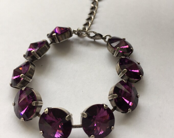 Fashion forward and glamorous amethyst purple rivoli Swarovski crystal bracelet. Perfect Valentine's gift for her.