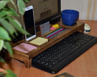 Vintage Desk Organizer, Gift for him, Wood Desktop Organizer, Home Organizer, Boyfriend Gift, Bamboo Desk Organizer