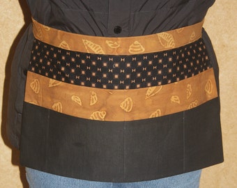 Utility teacher crafter cooking vender multi- pocket lined apron Black with two brown prints