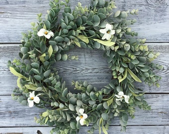 Summer Wreath, Spring Wreath, Farmhouse Wreath, Boxwood Wreath, Front Door Wreath, Rustic Wreath, Farmhouse Decor, Wedding Decor, Wreath