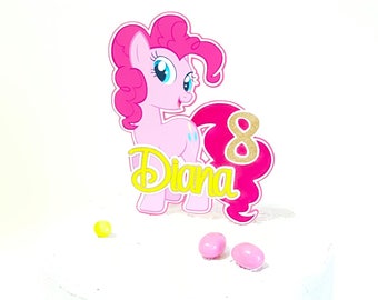 My little pony cake topper birthday // mio mini pony party // cake topper unicorn Pink // Customizable name age cake topper happy birthday