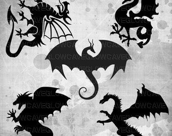 Dragon Silhouettes svg file, Dragon Clip art, Dragon svg, INSTANT DOWNLOAD - svg, png, dxf, eps, jpg