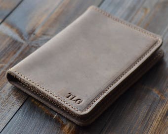 Personalized Leather Passport Wallet, Leather Travel Wallet, Distressed Leather Passport Holder, Leather Passport Cover, Sand Brown
