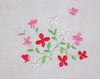 Mini flowers embroidery design. Mini flowers and mini butterflies embroidery design. Fantasy flower embroidery design