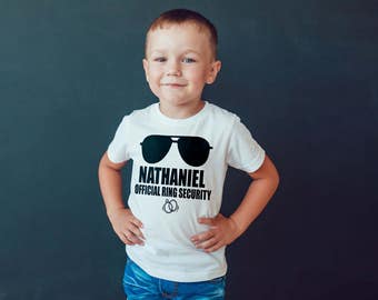 Ring security shirt, wedding page boy ring security ring bearer funny children's wedding t shirt official ring bling security page boy shirt