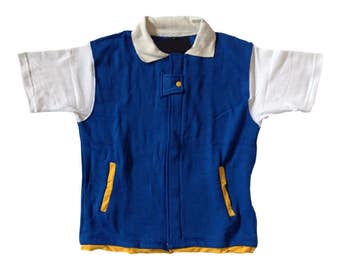 Pokemon Jacket Ash Ketchum Costume Shirt Cosplay Trainer Short Sleeves Adult T-shirt Jacket Coat Collar Anime Blue Original Gift Go Quality