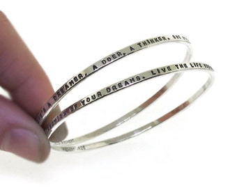 Bangle Bracelet, personalized silver bangle, hand stamped sterling silver bracelet, stacking bangle custom made with your chosen message
