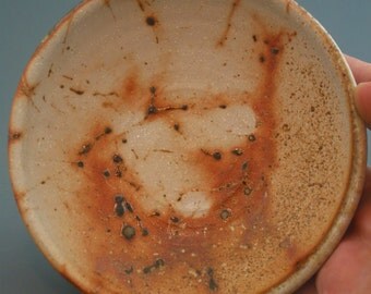 Small Plate, wood-fired stoneware with natural ash glaze and hidasuki decoration