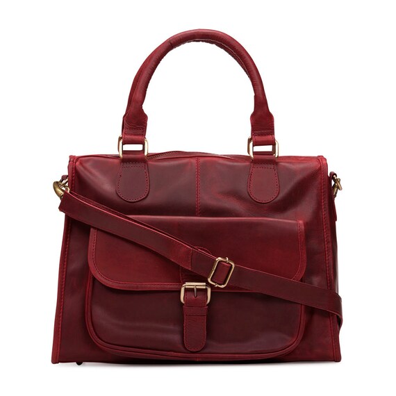 leather handbag red