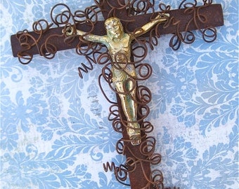 Catholic Cross - Crucifix - Catholic Gift - Small Wall Crucifix - Jesus Corpus Cross - Hanging Crucifix - Rustic Crucifix - Patina Crucifix
