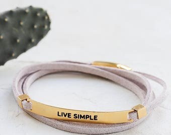 Live Simple Quote Bracelet, Bar Bracelet, Monogram Bracelet, Engraved Bracelet, Quote Jewelry, Wrap Around Bracelet