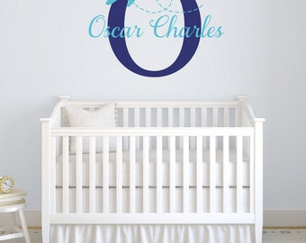Airplane wall decals, Airplane nursery wall decals, Personalized name wall decal, Airplane decor, Name decal, Airplane wall art DB410