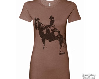 Womens COWBOY and HORSE T Shirt -hand screen printed s m l xl xxl (+ Colors Available)