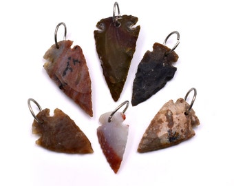 Arrowhead Pendants, 6 pcs, Drilled Arrowheads, Stone Arrowheads - P115