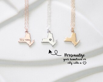 Small New York Necklace Gold, New York State Bracelet Jewelry, New York Necklace Silver, New York Bracelet with Heart, New York Bracelet
