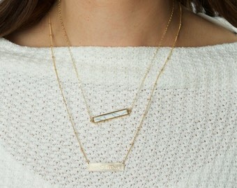 White Stone Necklace, Marble Necklace Bar, Gold Minimalist Necklace, Howlite Stone Bar Necklace, White Pendant Bar, White Necklace