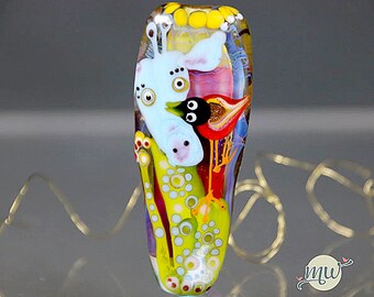 Glass Lampwork Giraffe Focal Bead, SRA, artist, handmade, Manuela Wutschke, Jungle, Colorful