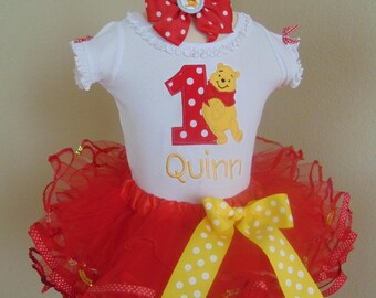 Winnie the Pooh Birthday Outfit- Personalized Onesie/T-Shirt/Tutu and Headband- 1st Birthday Outfit-Disney 1st Birthday
