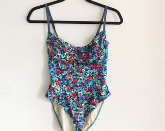 Vintage Floral One Piece Swimsuit, Women's Swimwear, Beach Wear, Summer, Bathing Suit
