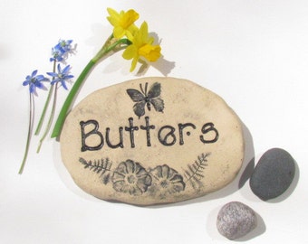 Pet Memorial Garden Stone. Cat, Dog Grave Marker, Custom engraved pet memorial. Pet's name. Original designs / butterflies, heart, flowers