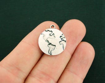 8 Globe Charms Antique Silver Tone Earth - SC6998