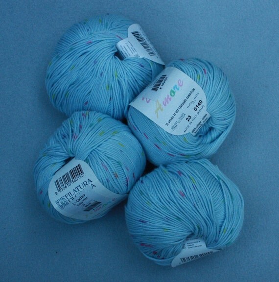4 Soft Blue Cotton Yarn Balls Amore by by BeachFleaMarket on Etsy