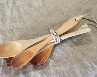 Five VINTAGE primitive wooden spoons. Rustic-vintage kitchen / vintage home