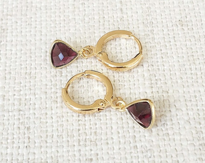 Garnet Earrings, Gold Garnet Earrings, Gold Garnet Triangle Earrings, Triangle Garnet Earrings, Garnet Gold Earrings, Citrine Triangles