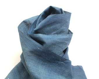 Japanese Indigo Cotton. Artisan Aizome Boro Textile. Blue Vintage Folk Fabric (Ref: 1768aa)