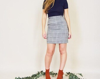 Vintage Grey Textured Pencil Skirt