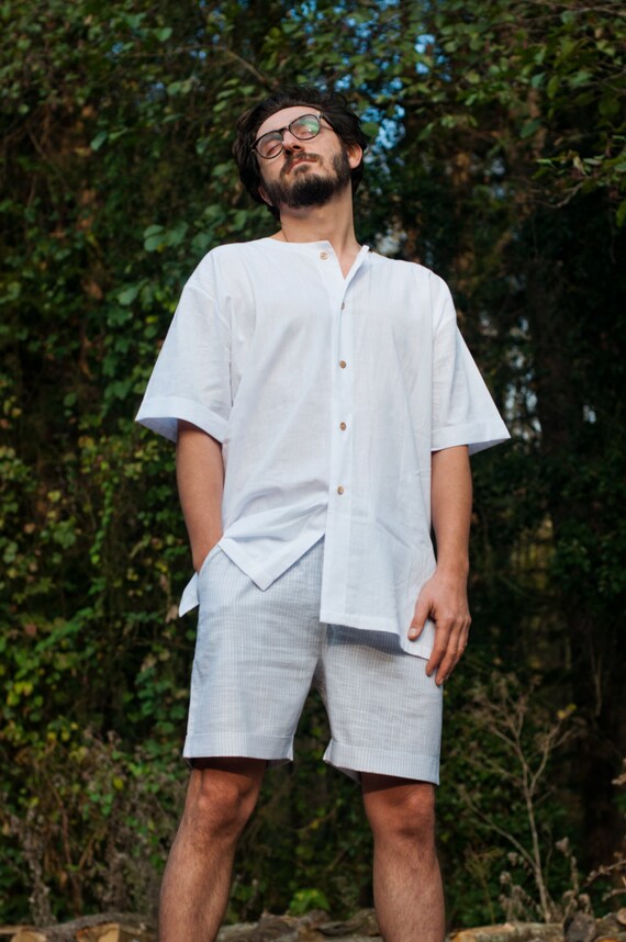 Items similar to Sleepwear White Shirt and Grey Pajama Shorts for Men ...