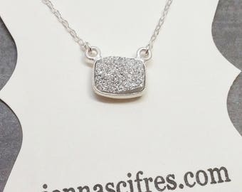 Silver Druzy Necklace - Sterling Silver Titanium Druzy Gemstone - Druzy Jewelry - Sterling Silver Druzy Pendant - Druzy Quartz - Drusy Stone
