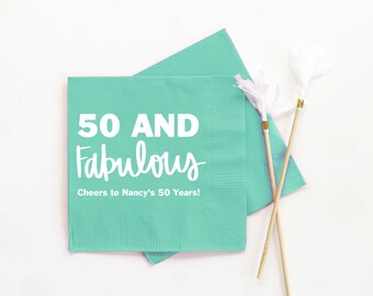 50th Birthday Napkins Personalized Cocktail Napkins 50th Birthday Party Decorations 50 and Fabulous Beverage Napkins Custom Printed Napkins