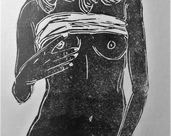 inspiration erotique vintage linogravure imprimé à l'encre à l'huile sur papier de riz " maria "