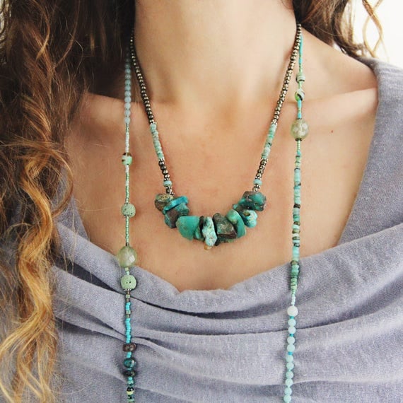 Chunky Turquoise Necklace - Gemstone Statement Necklace