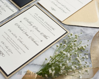 Formal wedding Invitations in a pocket, invitations for Formal Weddings, black and Cream wedding Invites, brittany suite