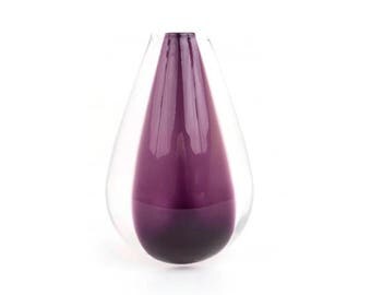 Vintage Scandinavian Glass Pyramid Shape Vase Purple Art Glass Clear and Amethyst Hand Blown Glass Sweden Finish Danish Designer