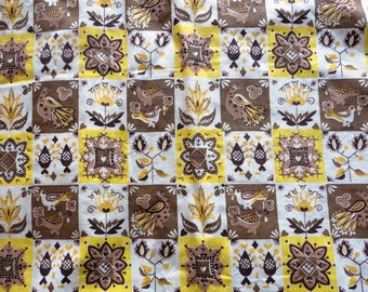 yellow and tan colonial print vintage cotton fabric -- 35 wide by 3 yards