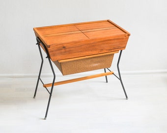 Teak Knitting basket, sewing basket, organizer, jewelry box, sewing organizer
