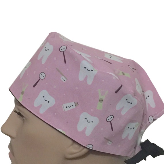 Smiling Teeth on Pink scrub hats Dentist Scrub Hats Surgeons