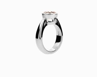 Morganite ring, White Gold, Morganite engagement, engagement ring, bezel, solitaire, peach, wedding ring, modern, simple, unique