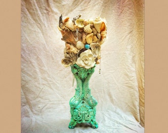 Planter,Mosaic planter, seashell planter, flower pot, beach planter, beach house decor,beach wedding centerpiece, lost tossed and tumbled