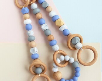 Set of 3 Wooden Baby Play Gym Toys, Hanging Baby Gym Toys, Silicone Teething Toy, Silicone and Wood Baby Gym Toy, Trendy Play Gym Toy