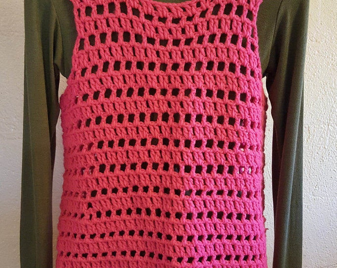 Hot Pink Handmade Vintage Crochet Vest 1970s