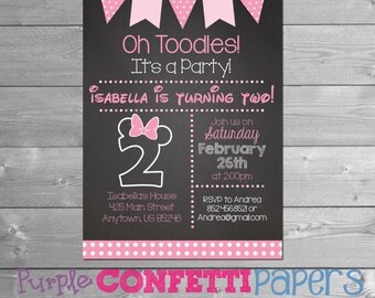 Minnie Mouse birthday invitation, Minnie Birthday Invitation, Minnie Mouse Second Birthday, 2nd, Chalkboard, 2, Minnie Printable Invitation