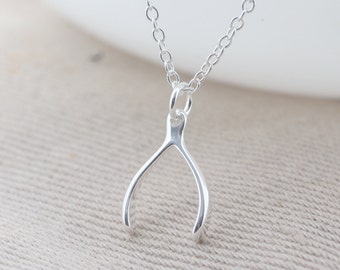 Sterling Silver Wishbone Necklace, Sterling silver chain - wishbone pendant. Jennifer Aniston, necklace, good Luck Amulet Charm, Chritsmas